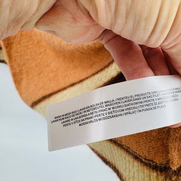 Rita Ora x Primark Tan V-Neck Striped Trim Fuzzy Knit Sweater Size Small - Picture 4 of 7